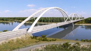 A mohácsi Duna-híd látványterve három fehér acélívvel